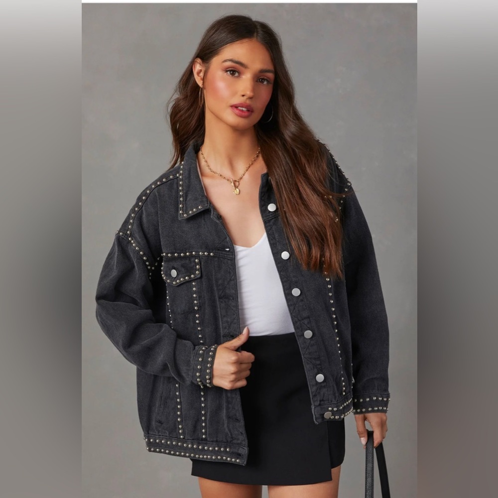 Black studded denim jacket
